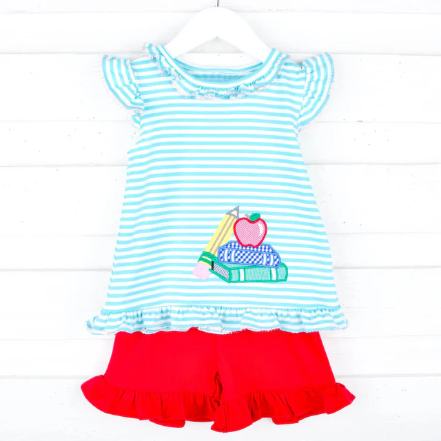 Stripe apple pencil book kids girls back to school clothes