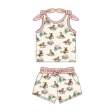 Sleeveless horse rodeo floral top shorts girls clothes