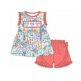 Sleeveless floral mouse tunic ruffle shorts girls clothes