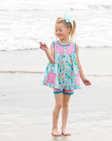 Sleeveless polka dots conch tunic shorts girls summer clothes