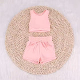 Sleeveless pink top pockets shorts girls active wear clothes