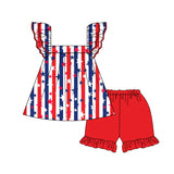 Red blue stripe stars tunic shorts girls 4th of july outfits