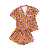 Pink short sleeves smile adult women button down pajamas