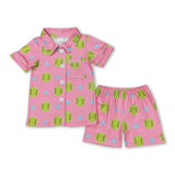 Short sleeves pink softball kids girls button down pajamas