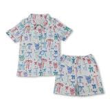 Short sleeves colorful bow adult women button down pajamas