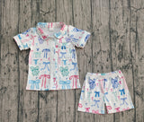 Short sleeves colorful bow kids girls button down pajamas