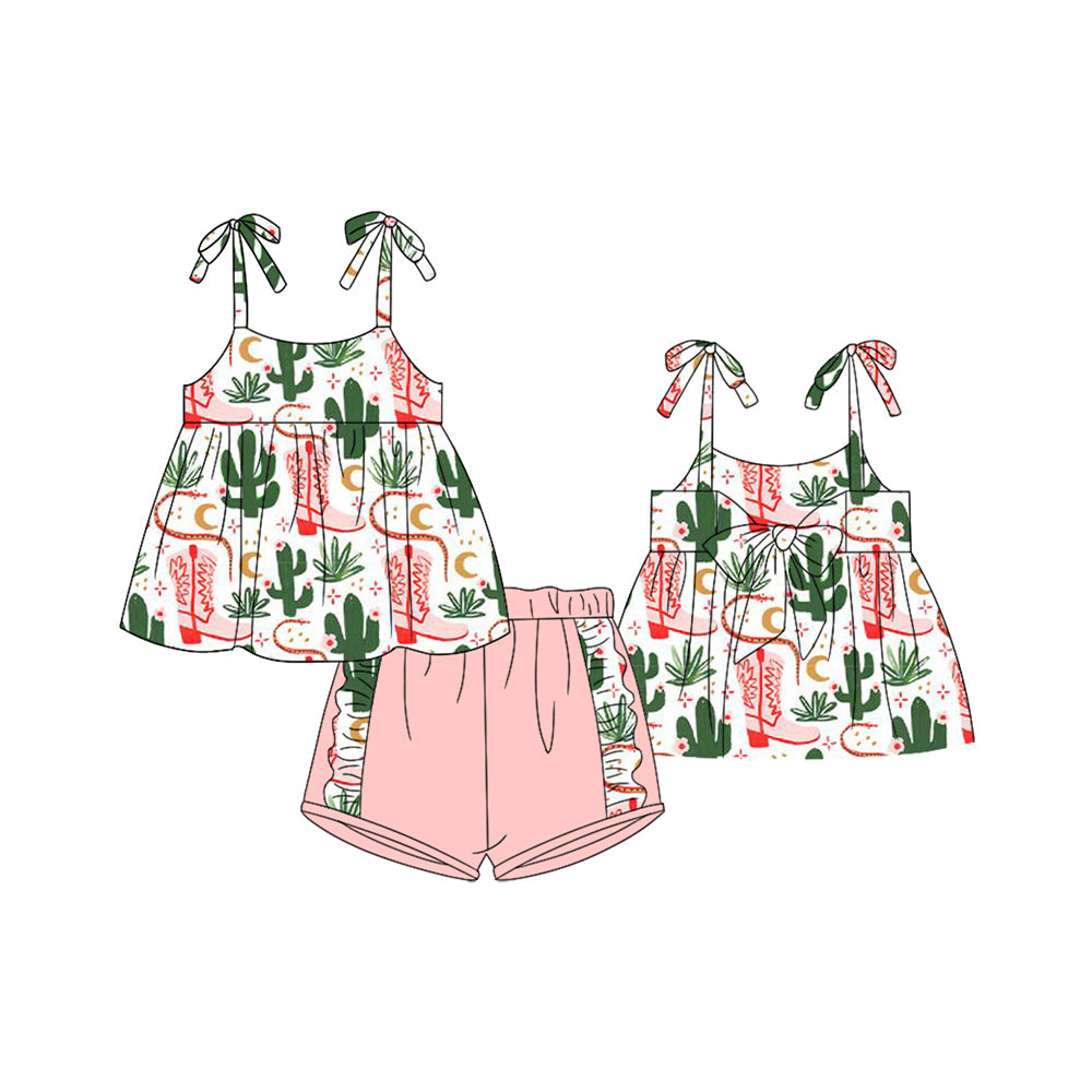 Straps cactus boots tunic ruffle shorts girls clothes