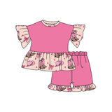 Short sleeves pink boots hat bow western girls clothes