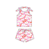 Sleeveless pink white floral baby girls summer outfits