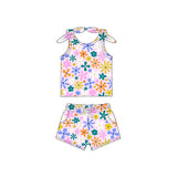 Sleeveless multi color floral baby girls summer outfits