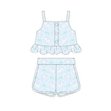 Straps light blue floral bow crop top shorts girls clothing