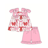 Pink straps heart bow tunic ruffle shorts girls clothes