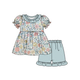 Ruffle short sleeves floral tunic shorts girls clothes
