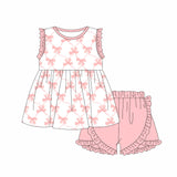 Ruffle sleeveless bow tunic shorts girls summer clothes