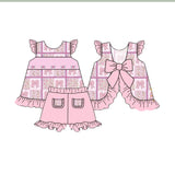 Flutter sleeves bow floral patchwork girls summer outfits