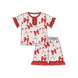 Short sleeves baseball red bow kids girls pajamas