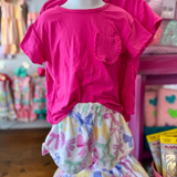 Hot pink ruffle pocket top colorful bow girls clothes