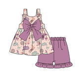 Straps boots hat bow tunic ruffle shorts western girls clothes