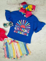 Chasing sunshine top rainbow stripe shorts girls clothes