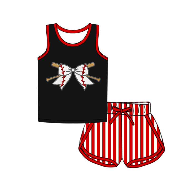 Sleeveless baseball top stripe shorts girls clothing
