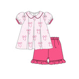 Pink stripe bow tunic ruffle shorts girls clothes