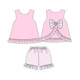 Pink sleeveless bow tunic stripe shorts girls clothes