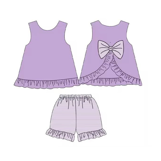 Lavender sleeveless bow tunic stripe shorts girls clothes
