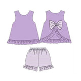 Lavender sleeveless bow tunic stripe shorts girls clothes