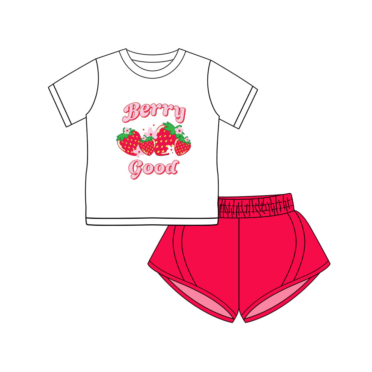 Short sleeves strawberry top shorts girls clothing set