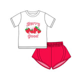 Short sleeves strawberry top shorts girls clothing set