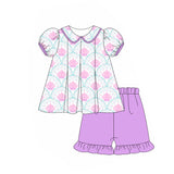 Short sleeves shell starfish top shorts girls summer set