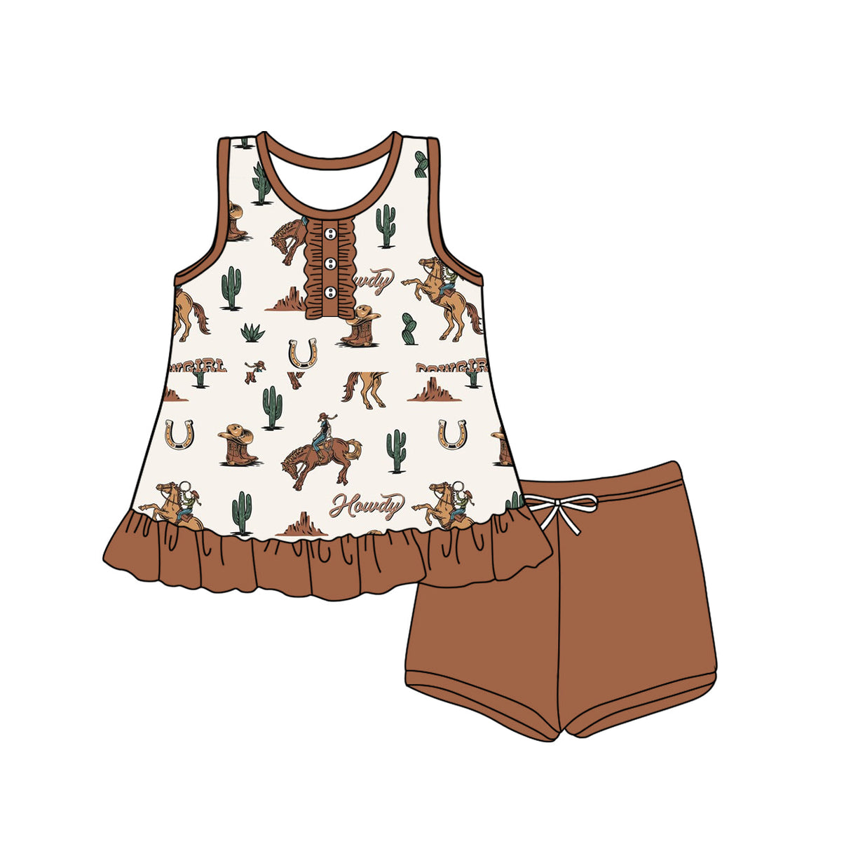 Sleeveless cactus rodeo horse western girls outfits