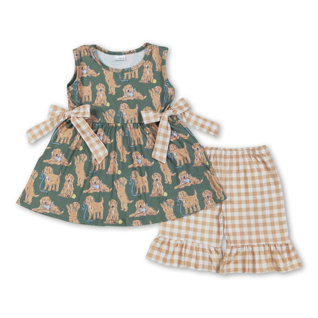 Sleeveless dog tunic khaki shorts girls clothes