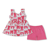 Sleeveless pink bow tunic shorts girls summer clothes