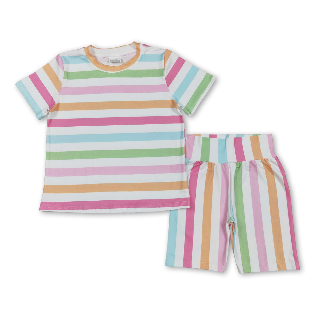 Short sleeves colorful stripe top shorts girls summer clothes