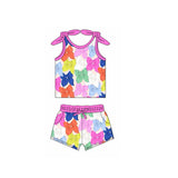 Sleeveless colorful bow top shorts kids girls clothes