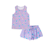 Sleeveless lavender floral top shorts kids girls active wear