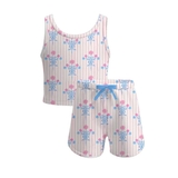 Sleeveless pink stripe floral kids girls summer clothes