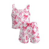 Sleeveless pink bow plaid kids girls summer clothes