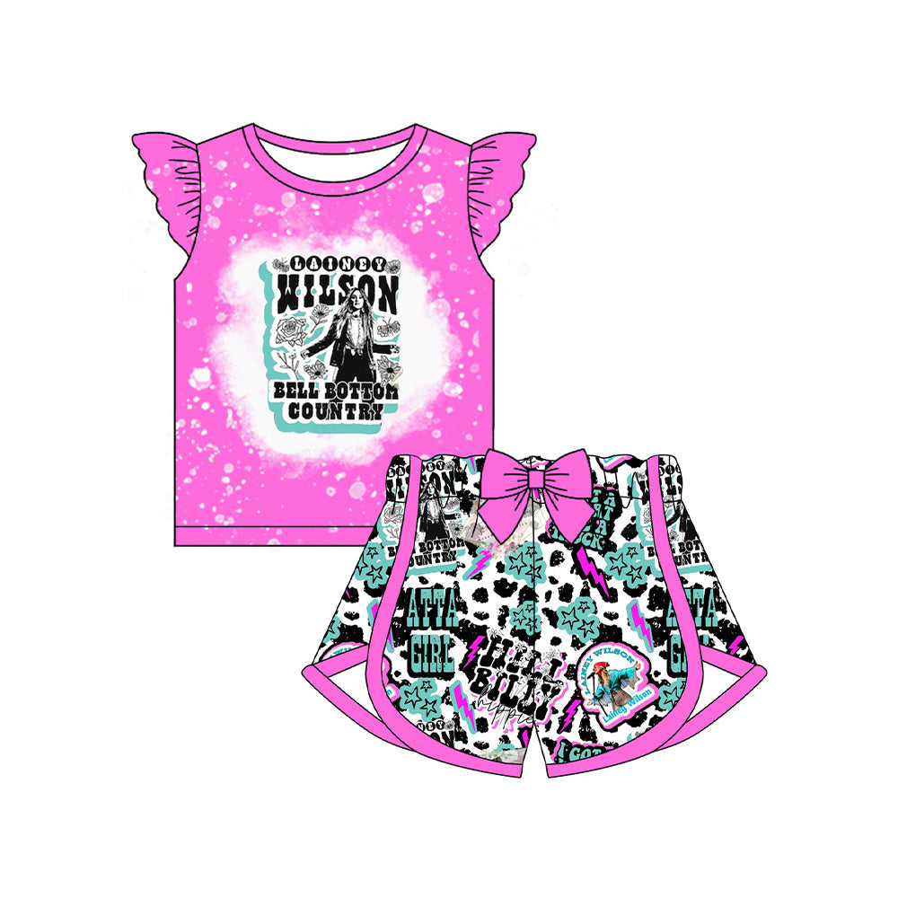 Bleached flutter sleeves top shorts country singer girls clothes