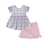 Short sleeves tunic ruffle shorts kids girls summer outfits