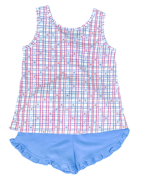 Sleeveless stars top ruffle shorts girls 4th of july clothes