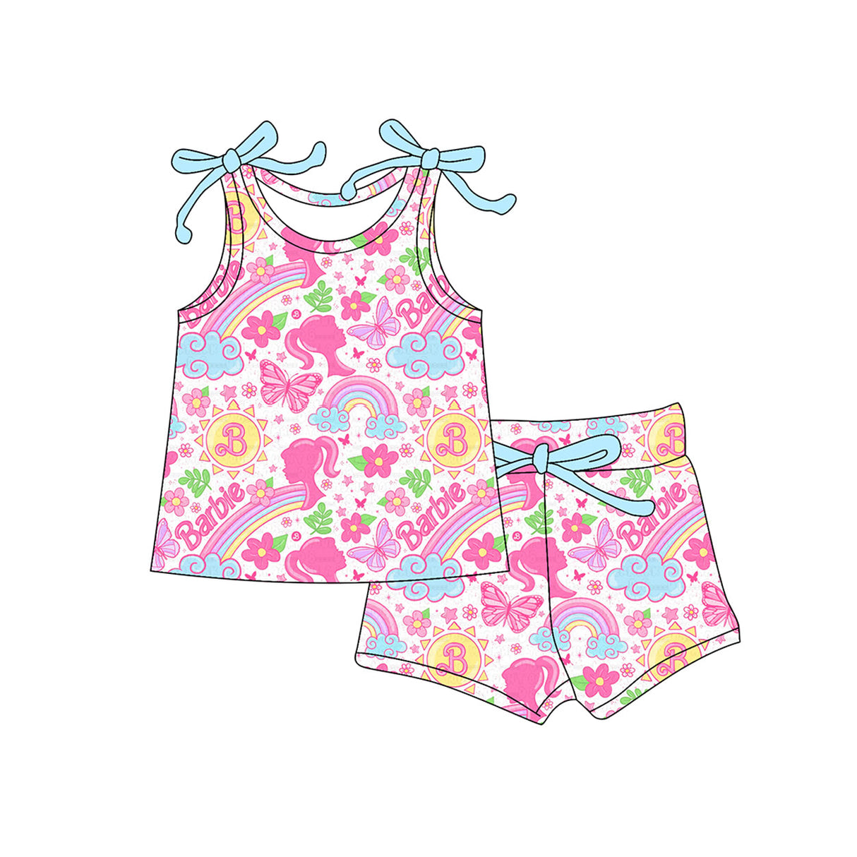 Sleeveless rainbow floral butterfly party girls clothes