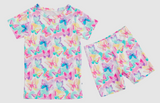 Short sleeves colorful butterfly top shorts girls pajamas