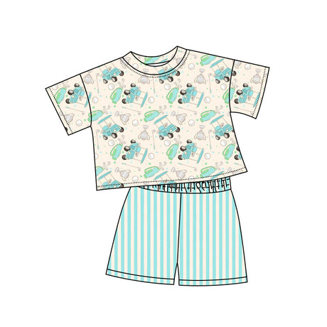 Short sleeves golf top stripe shorts kids summer pajamas