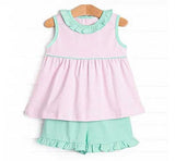 Sleeveless pink stripe tunic mint shorts girls clothes