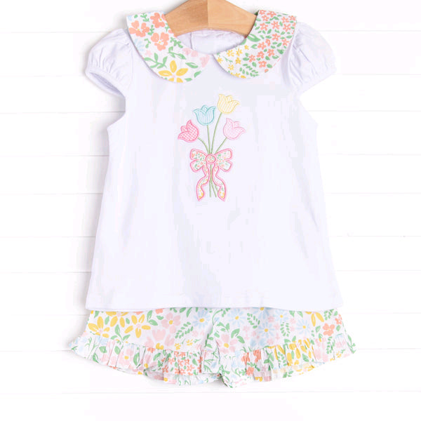 Short sleeves tulip bow top floral shorts girls clothing
