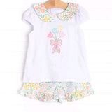 Short sleeves tulip bow top floral shorts girls clothing