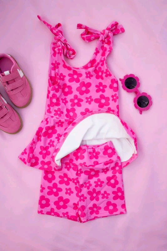 Pink floral tunic shorts kids girls summer outfits