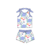 Sleeveless light blue top shorts kids girls clothes